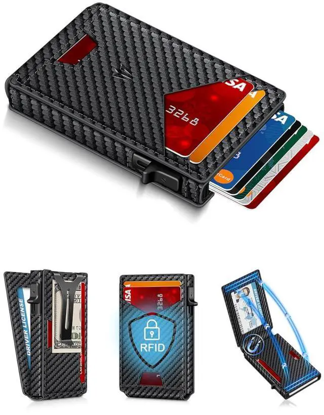 Main image of Wallet for Men, Slim Minimalist Wallet with Money Clip ID Window, RFID Blocking Pop Up Credit Card Holder, Smart Aluminum Mens Wallet Holds 9-13 Cards, Front Pocket Bifold, Birthday Gifts for Men