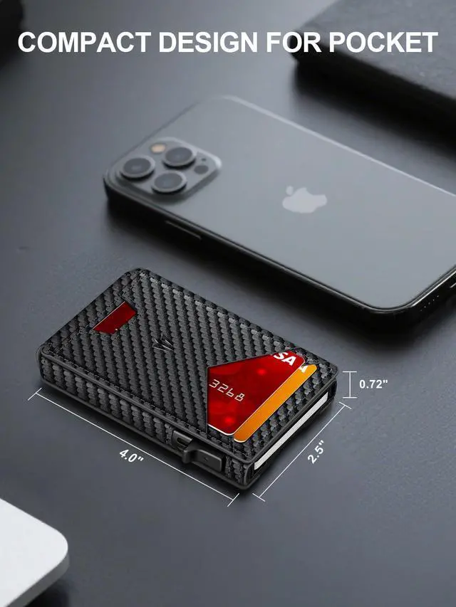 Alt view image 3 of 7 - Wallet for Men, Slim Minimalist Wallet with Money Clip ID Window, RFID Blocking Pop Up Credit Card Holder, Smart Aluminum Mens Wallet Holds 9-13 Cards, Front Pocket Bifold, Birthday Gifts for Men