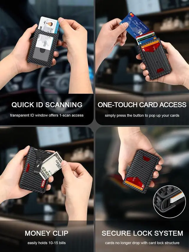 Alt view image 6 of 7 - Wallet for Men, Slim Minimalist Wallet with Money Clip ID Window, RFID Blocking Pop Up Credit Card Holder, Smart Aluminum Mens Wallet Holds 9-13 Cards, Front Pocket Bifold, Birthday Gifts for Men