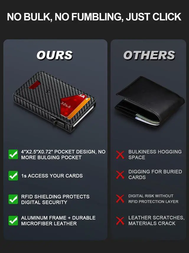 Alt view image 7 of 7 - Wallet for Men, Slim Minimalist Wallet with Money Clip ID Window, RFID Blocking Pop Up Credit Card Holder, Smart Aluminum Mens Wallet Holds 9-13 Cards, Front Pocket Bifold, Birthday Gifts for Men
