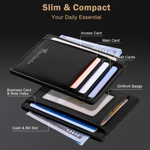 Alt view image 3 of 7 - Slim Wallet Front Pocket Minimalist Leather RFID Blocking Medium Size