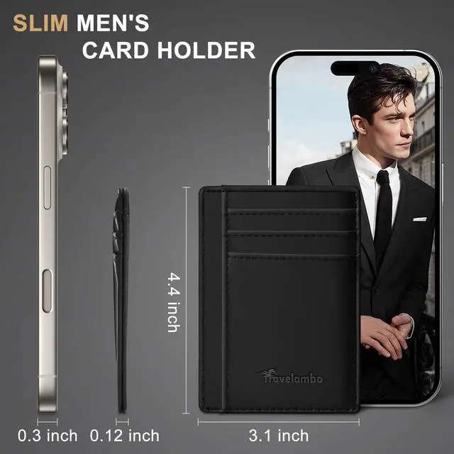Alt view image 5 of 7 - Slim Wallet Front Pocket Minimalist Leather RFID Blocking Medium Size
