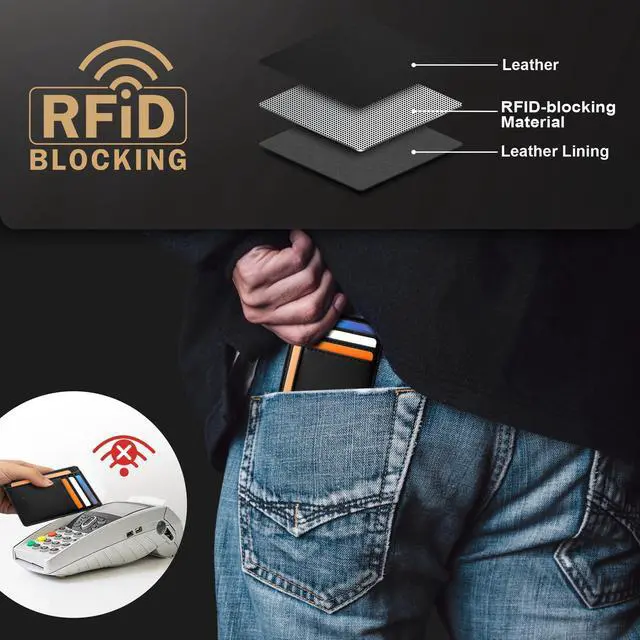 Alt view image 6 of 7 - Slim Wallet Front Pocket Minimalist Leather RFID Blocking Medium Size