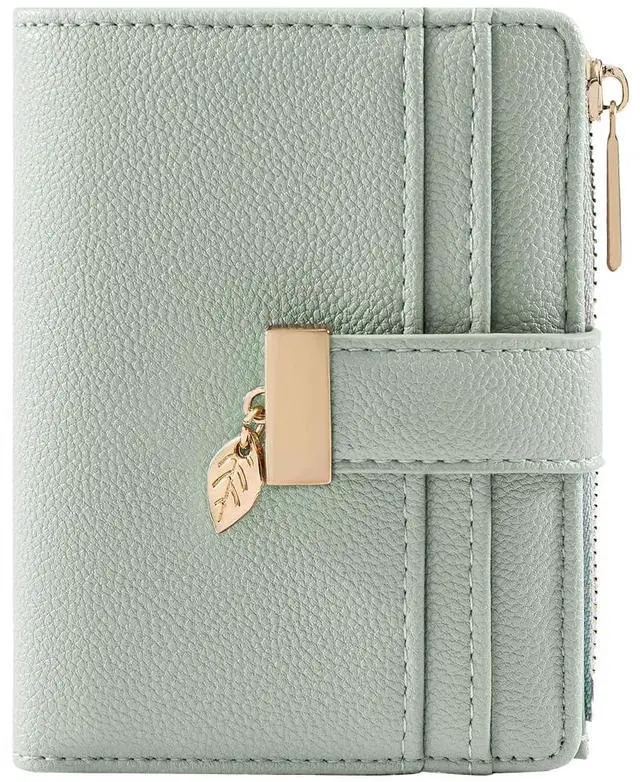 Main image of Small Wallet Women RFID Blocking Bifold Soft Leather Card Holder with ID Window Zipper Coin Pocket Wallets for Women Green