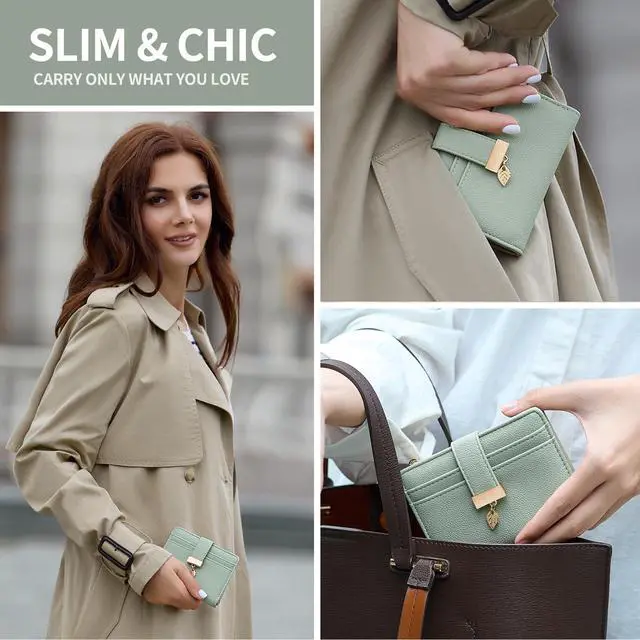 Alt view image 3 of 7 - Small Wallet Women RFID Blocking Bifold Soft Leather Card Holder with ID Window Zipper Coin Pocket Wallets for Women Green