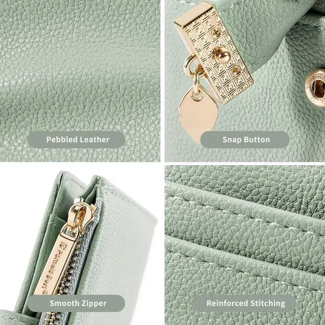 Alt view image 6 of 7 - Small Wallet Women RFID Blocking Bifold Soft Leather Card Holder with ID Window Zipper Coin Pocket Wallets for Women Green