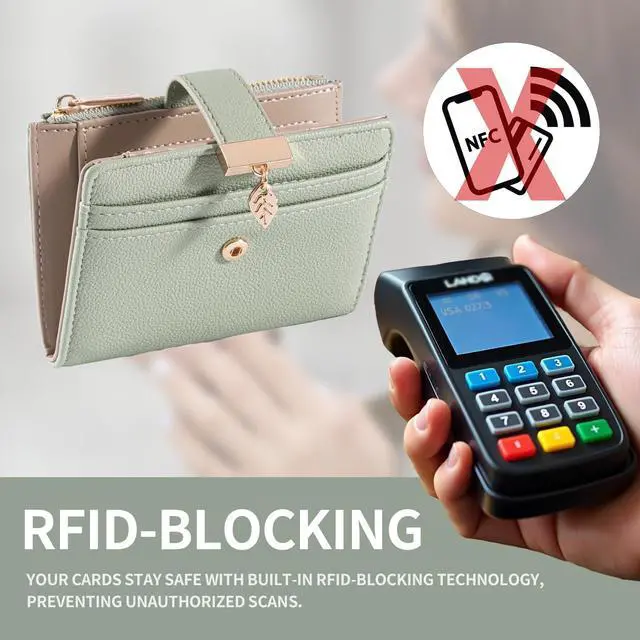 Alt view image 5 of 7 - Small Wallet Women RFID Blocking Bifold Soft Leather Card Holder with ID Window Zipper Coin Pocket Wallets for Women Green