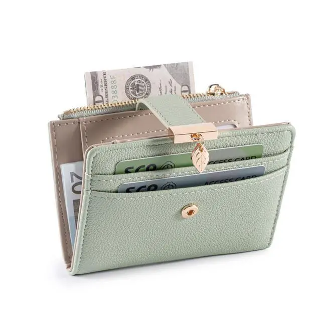 Alt view image 7 of 7 - Small Wallet Women RFID Blocking Bifold Soft Leather Card Holder with ID Window Zipper Coin Pocket Wallets for Women Green