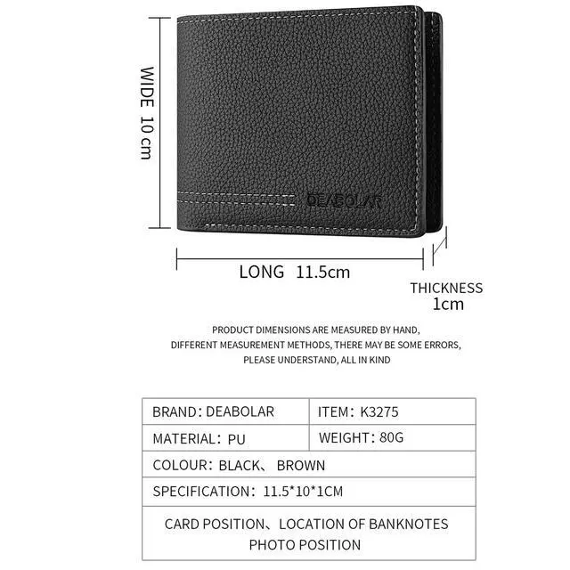 Alt view image 3 of 7 - Men Wallet Black PU Material 4 Card Holder 2 Money Pockets 1 Clear Window Suitable for Gifts without RFID Slim Small for Traveling
