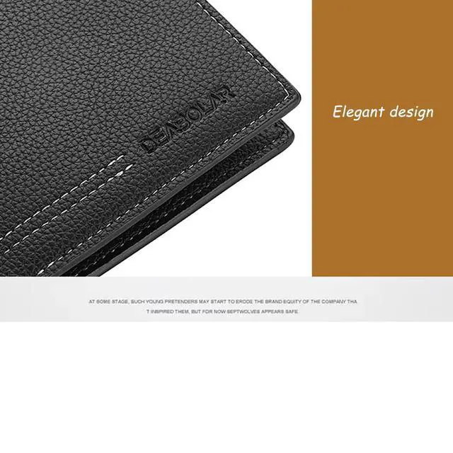Alt view image 5 of 7 - Men Wallet Black PU Material 4 Card Holder 2 Money Pockets 1 Clear Window Suitable for Gifts without RFID Slim Small for Traveling