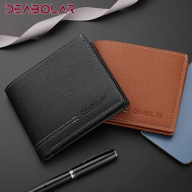 Alt view image 7 of 7 - Men Wallet Black PU Material 4 Card Holder 2 Money Pockets 1 Clear Window Suitable for Gifts without RFID Slim Small for Traveling