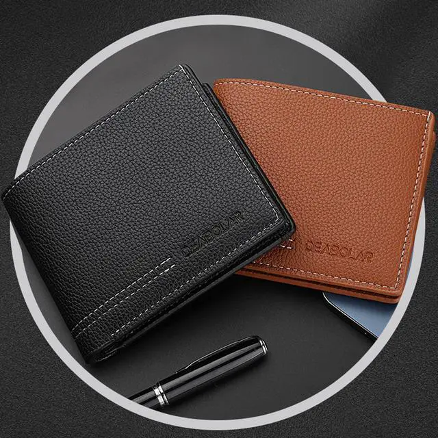 Alt view image 6 of 7 - Men Wallet Black PU Material 4 Card Holder 2 Money Pockets 1 Clear Window Suitable for Gifts without RFID Slim Small for Traveling
