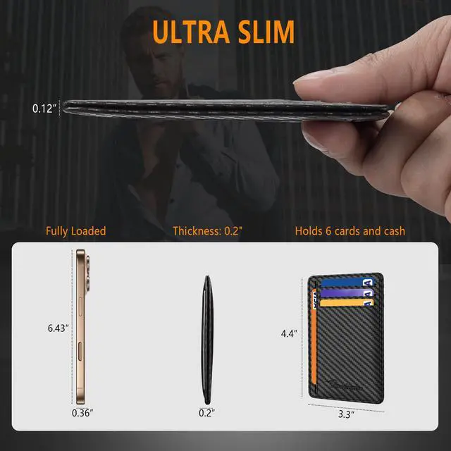Alt view image 3 of 7 - Slim Minimalist Wallet for Men, RFID Blocking Credit Card Holder, Front Pocket ID Card Case, Gifts for Men, Husband, Boyfriend, Teenage