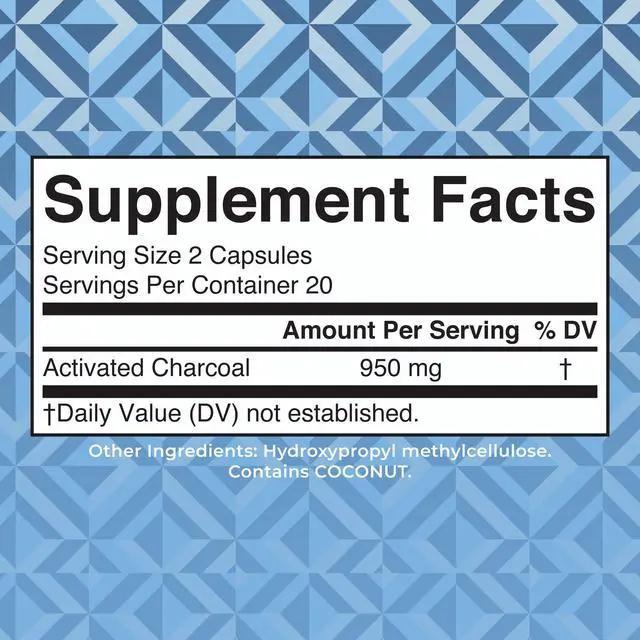 Alt view image 2 of 7 - Activated Charcoal Capsules, 950 mg, Non-GMO, Vegan, 40 Count | Substance Adsorption, Derived from Coconut Shells, Vegan Capsules from Pine Trees, Gluten Free