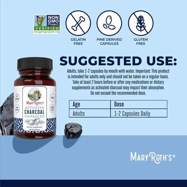 Alt view image 3 of 7 - Activated Charcoal Capsules, 950 mg, Non-GMO, Vegan, 40 Count | Substance Adsorption, Derived from Coconut Shells, Vegan Capsules from Pine Trees, Gluten Free