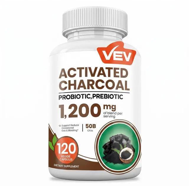 Main image of Activated Charcoal with Organic Coconut Shell Charcoal & 50 Billion Probiotics 120 Vegan Capsules for Digestive Wellness & Dietary Support