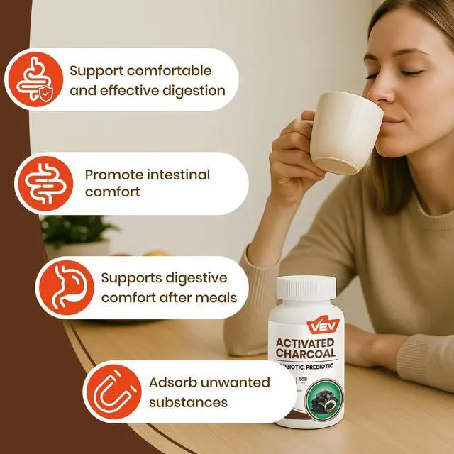 Alt view image 4 of 7 - Activated Charcoal with Organic Coconut Shell Charcoal & 50 Billion Probiotics 120 Vegan Capsules for Digestive Wellness & Dietary Support