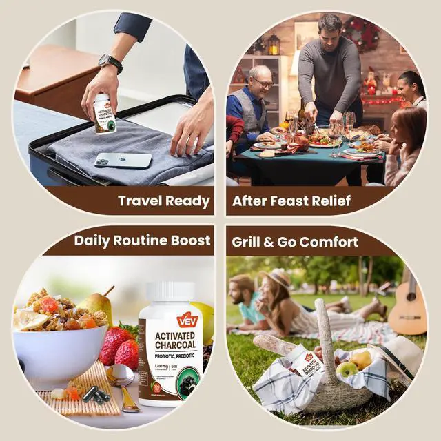 Alt view image 7 of 7 - Activated Charcoal with Organic Coconut Shell Charcoal & 50 Billion Probiotics 120 Vegan Capsules for Digestive Wellness & Dietary Support