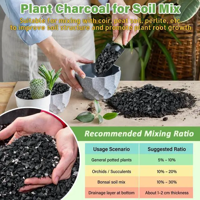 Alt view image 5 of 7 - 2 QT Horticultural Charcoal- Natural Biochar Soil Amendment | Improves Soil Drainage & Aeration, Activated Charcoal for Plants, Terrariums, Orchids, Succulents, Bonsai and Potting Mix