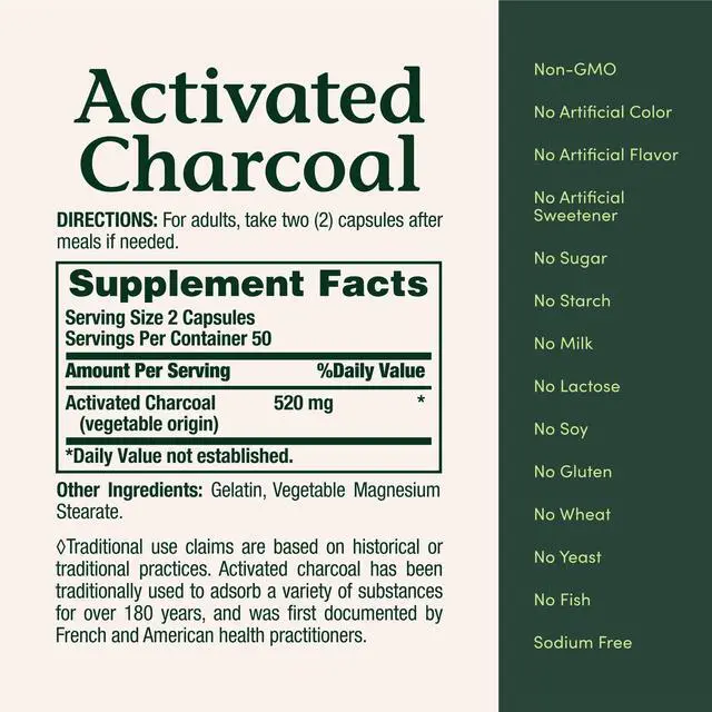 Alt view image 5 of 6 - Activated Charcoal 260 mg, 100 Capsules