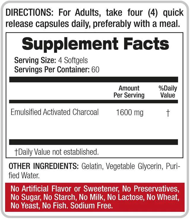 Alt view image 6 of 7 - Lab | Activated Charcoal | 240 caps | Activated Charcoal Pills