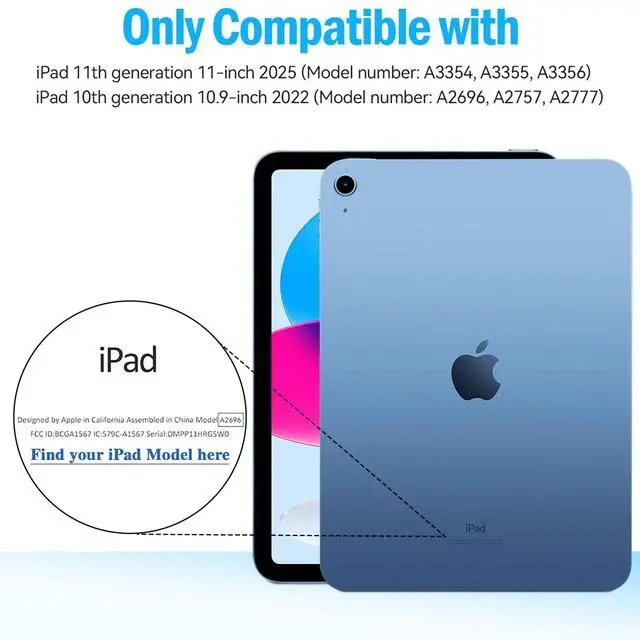 Alt view image 2 of 7 - Kids Case for iPad A16 11th Generation 11-inch 2025/ iPad 10th Generation 10.9-inch 2022 with Screen Protector, Lightweight Shockproof Convertible Handle Stand Cover for iPad 11/10 Gen, Blue
