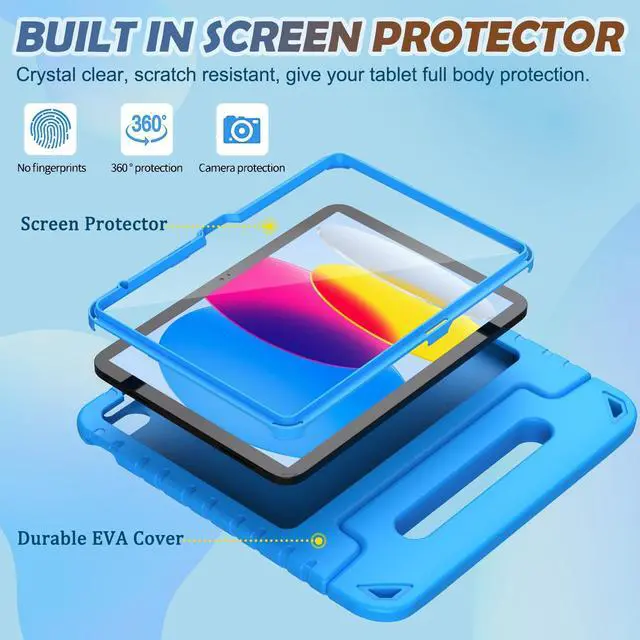 Alt view image 3 of 7 - Kids Case for iPad A16 11th Generation 11-inch 2025/ iPad 10th Generation 10.9-inch 2022 with Screen Protector, Lightweight Shockproof Convertible Handle Stand Cover for iPad 11/10 Gen, Blue