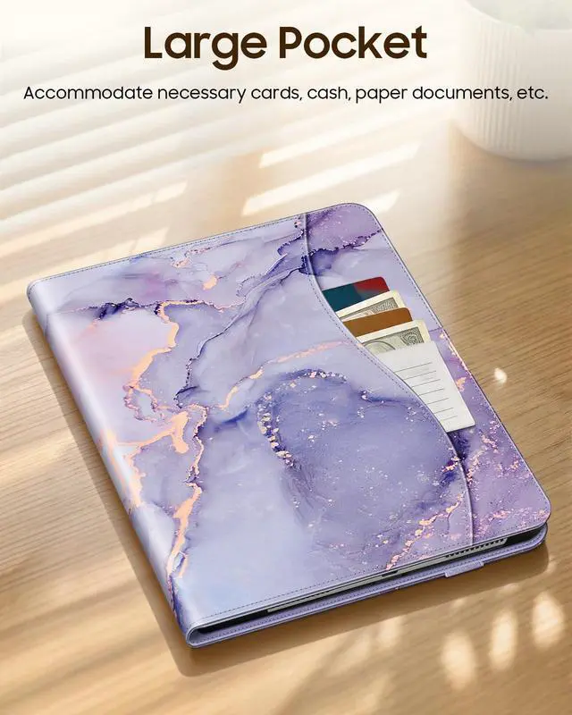 Alt view image 4 of 7 - Folio Case for iPad Air 11-inch & iPad Air 5th/4th Generation 10.9" | Multi-Angle Viewing Protective Cover with Pencil Holder & Pocket, Corner Protection, Auto Wake/Sleep, Lilac Marble
