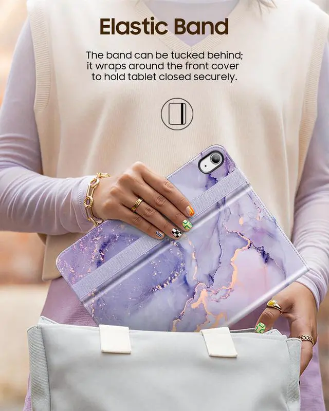 Alt view image 7 of 7 - Folio Case for iPad Air 11-inch & iPad Air 5th/4th Generation 10.9" | Multi-Angle Viewing Protective Cover with Pencil Holder & Pocket, Corner Protection, Auto Wake/Sleep, Lilac Marble