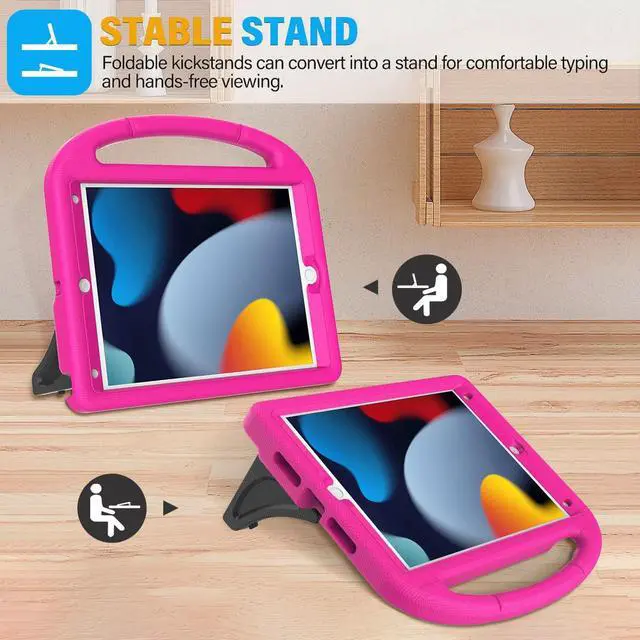 Alt view image 4 of 7 - Kids Case for iPad 9th/8th/7th Generation - iPad 10.2 inch 2021/2020/2019 Case with Built-in Screen Protector, Durable Shockproof Handle Stand Kids Cover for Apple iPad 7/8/9 Gen, Pink