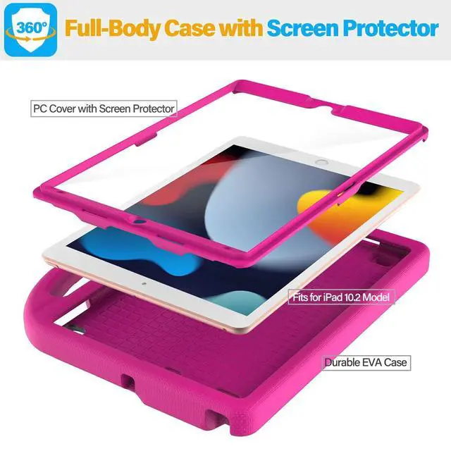 Alt view image 5 of 7 - Kids Case for iPad 9th/8th/7th Generation - iPad 10.2 inch 2021/2020/2019 Case with Built-in Screen Protector, Durable Shockproof Handle Stand Kids Cover for Apple iPad 7/8/9 Gen, Pink