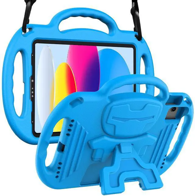 Main image of Kids Case for iPad A16 11th Generation (11-inch,2025)/ 10th Generation (10.9 Inch,2022)/ Air 5th/ 4th Gen 10.9 with Shoulder Strap, Shockproof Lightweight Handle Stand Child Bumper Case, Blue