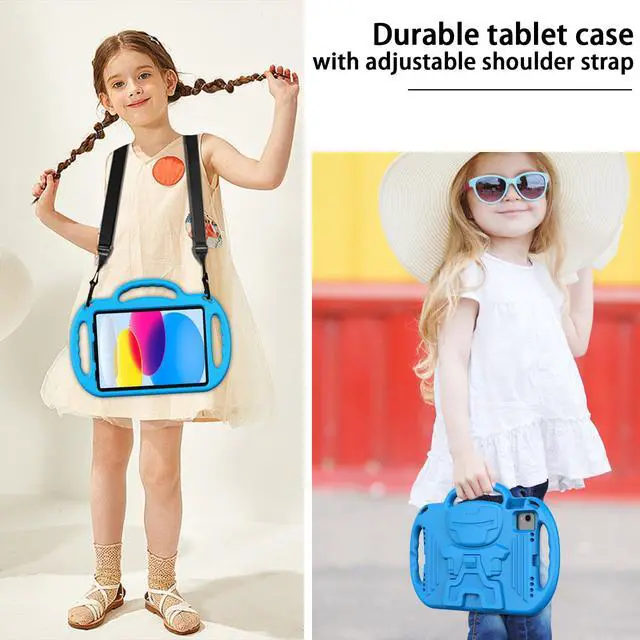 Alt view image 4 of 7 - Kids Case for iPad A16 11th Generation (11-inch,2025)/ 10th Generation (10.9 Inch,2022)/ Air 5th/ 4th Gen 10.9 with Shoulder Strap, Shockproof Lightweight Handle Stand Child Bumper Case, Blue