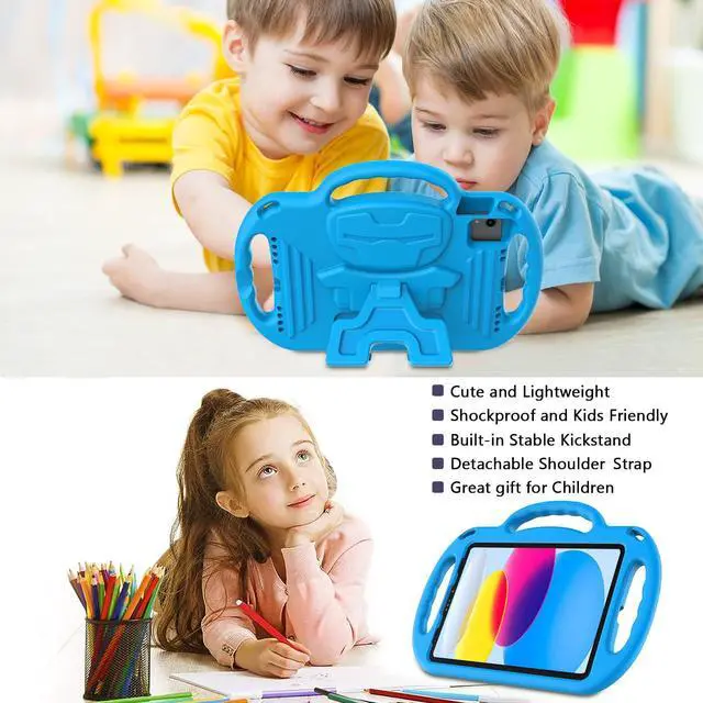Alt view image 3 of 7 - Kids Case for iPad A16 11th Generation (11-inch,2025)/ 10th Generation (10.9 Inch,2022)/ Air 5th/ 4th Gen 10.9 with Shoulder Strap, Shockproof Lightweight Handle Stand Child Bumper Case, Blue