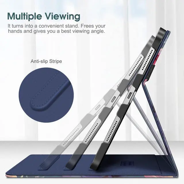 Alt view image 4 of 7 - Folio Case for iPad (A16) 11th Gen 11 in, iPad 10th Generation 10.9" | Multi-Angle Viewing Protective Stand Cover, Built-in Pencil Holder & Storage Pocket, Auto Wake/Sleep, Blooming Hibiscus