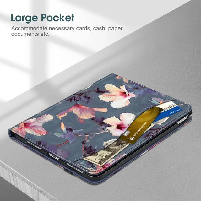 Alt view image 5 of 7 - Folio Case for iPad (A16) 11th Gen 11 in, iPad 10th Generation 10.9" | Multi-Angle Viewing Protective Stand Cover, Built-in Pencil Holder & Storage Pocket, Auto Wake/Sleep, Blooming Hibiscus
