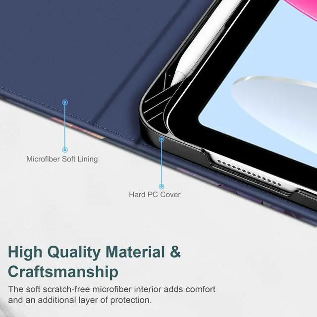 Alt view image 7 of 7 - Folio Case for iPad (A16) 11th Gen 11 in, iPad 10th Generation 10.9" | Multi-Angle Viewing Protective Stand Cover, Built-in Pencil Holder & Storage Pocket, Auto Wake/Sleep, Blooming Hibiscus