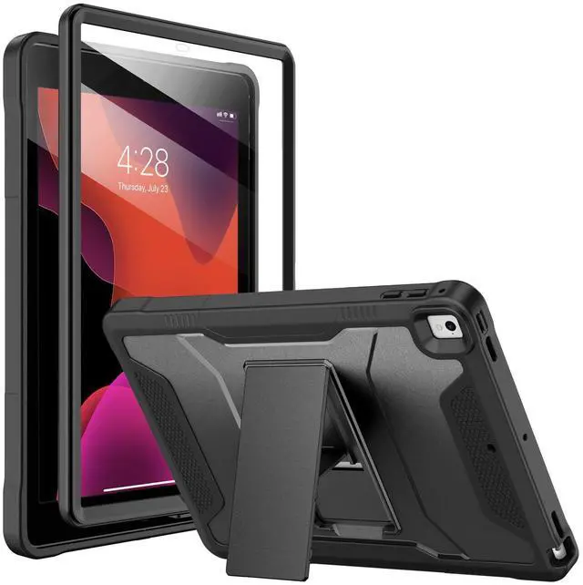 Main image of Case for iPad 6th/5th Generation 9.7 Inch 2018/2017 - Black | For Apple iPad Air 2 2014 /Pro 9.7 2016, Built-in Screen Protector and Kickstand, Rugged Full Body Protective Cover