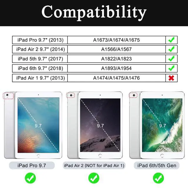 Alt view image 2 of 7 - Case for iPad 6th/5th Generation 9.7 Inch 2018/2017 - Black | For Apple iPad Air 2 2014 /Pro 9.7 2016, Built-in Screen Protector and Kickstand, Rugged Full Body Protective Cover