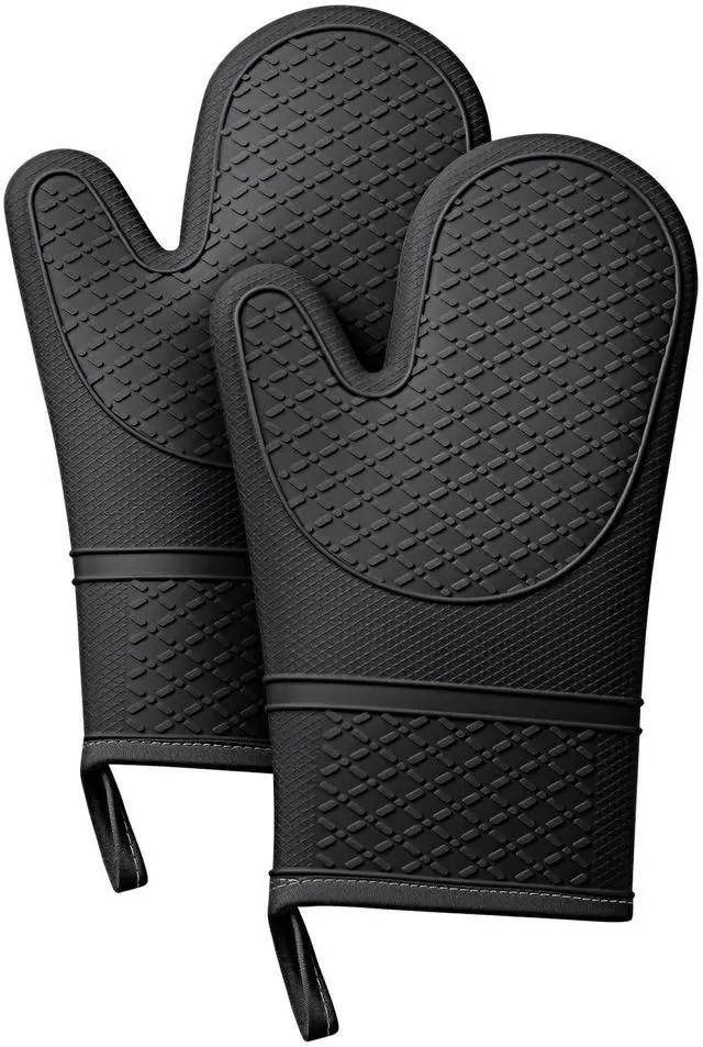 Main image of Heat Resistant Silicone Oven Mitts, Up to 500°F Protection for Baking & Grilling, 1 Pair (Black, Standard Thickness)