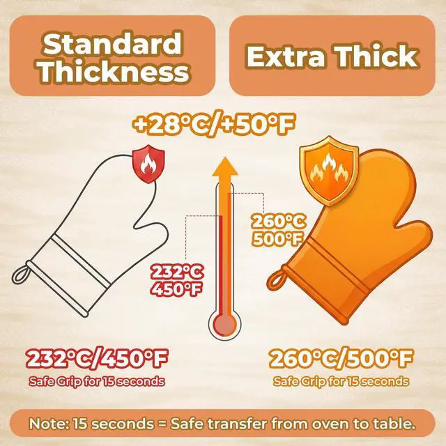 Alt view image 2 of 7 - Heat Resistant Silicone Oven Mitts, Up to 500°F Protection for Baking & Grilling, 1 Pair (Black, Standard Thickness)