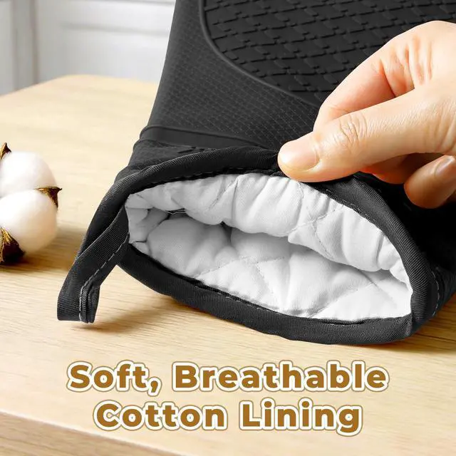 Alt view image 4 of 7 - Heat Resistant Silicone Oven Mitts, Up to 500°F Protection for Baking & Grilling, 1 Pair (Black, Standard Thickness)
