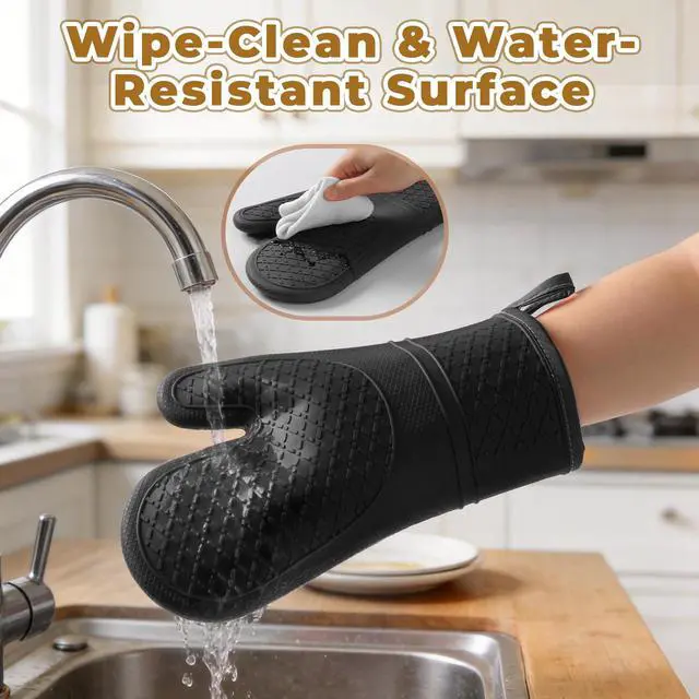 Alt view image 6 of 7 - Heat Resistant Silicone Oven Mitts, Up to 500°F Protection for Baking & Grilling, 1 Pair (Black, Standard Thickness)
