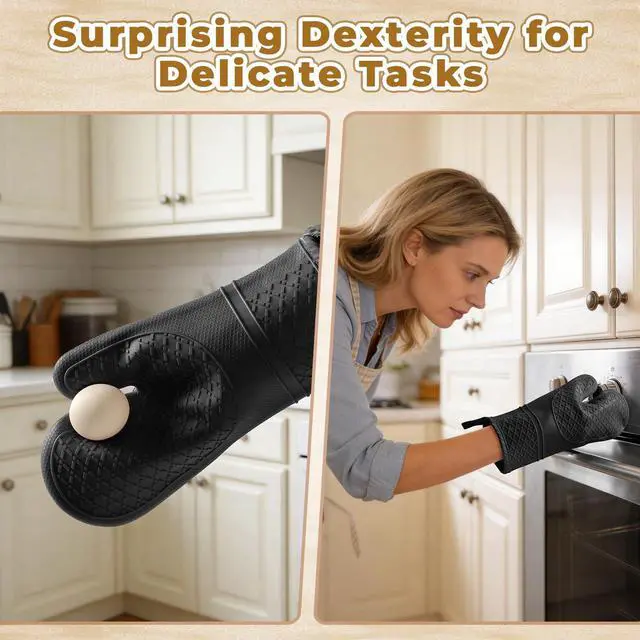 Alt view image 7 of 7 - Heat Resistant Silicone Oven Mitts, Up to 500°F Protection for Baking & Grilling, 1 Pair (Black, Standard Thickness)