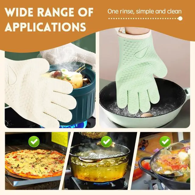 Alt view image 2 of 7 - 4 Pack BPA-Free Soft Silicone Oven Mitts,550F Heat Resistant Cooking Gloves | Waterproof Heat Resistant Safety BBQ Gloves ,Thick Cotton Lining,Non-Slip 5 Finger Kitchen Hot Mitts for Baking