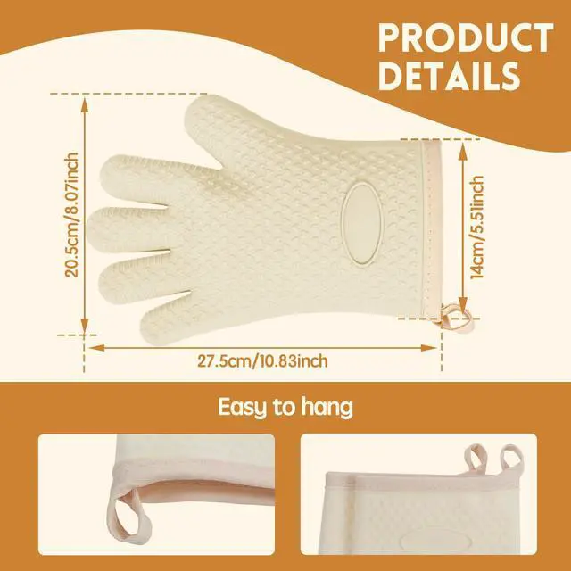 Alt view image 4 of 7 - 4 Pack BPA-Free Soft Silicone Oven Mitts,550F Heat Resistant Cooking Gloves | Waterproof Heat Resistant Safety BBQ Gloves ,Thick Cotton Lining,Non-Slip 5 Finger Kitchen Hot Mitts for Baking
