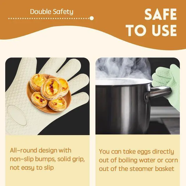 Alt view image 6 of 7 - 4 Pack BPA-Free Soft Silicone Oven Mitts,550F Heat Resistant Cooking Gloves | Waterproof Heat Resistant Safety BBQ Gloves ,Thick Cotton Lining,Non-Slip 5 Finger Kitchen Hot Mitts for Baking