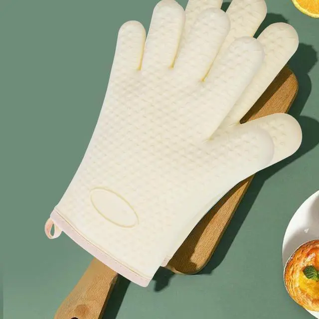 Alt view image 7 of 7 - 4 Pack BPA-Free Soft Silicone Oven Mitts,550F Heat Resistant Cooking Gloves | Waterproof Heat Resistant Safety BBQ Gloves ,Thick Cotton Lining,Non-Slip 5 Finger Kitchen Hot Mitts for Baking