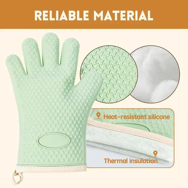 Alt view image 5 of 7 - 4 Pack BPA-Free Soft Silicone Oven Mitts,550F Heat Resistant Cooking Gloves | Waterproof Heat Resistant Safety BBQ Gloves ,Thick Cotton Lining,Non-Slip 5 Finger Kitchen Hot Mitts for Baking