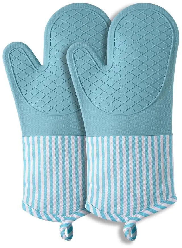 Main image of Silicone Oven Mitts, Heat Resistant Oven Gloves with Quilted Liner, Waterproof & Non-Slip Kitchen Mittens for Baking Cooking BBQ, 500°F, 13.5"-Nordic Blue